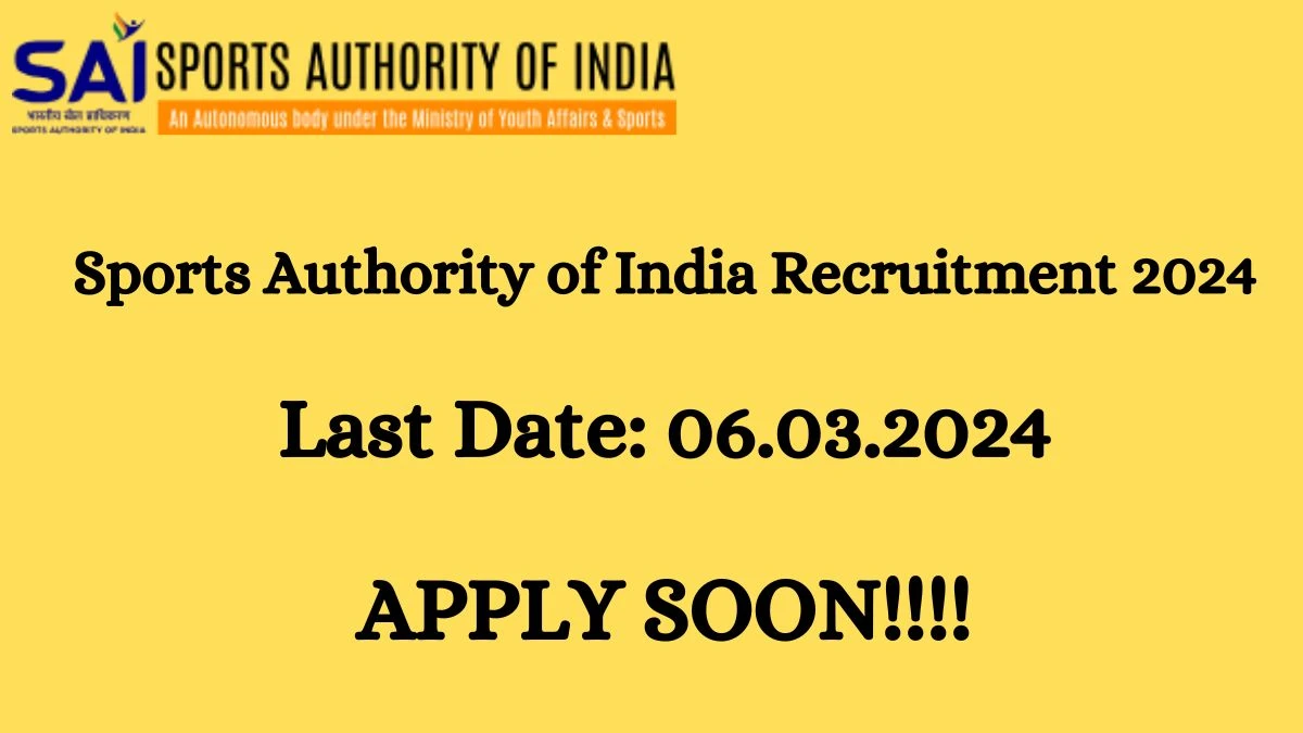 Sports Authority of India Recruitment 2024: Check Vacancies for Lead Job Notification, Apply Online