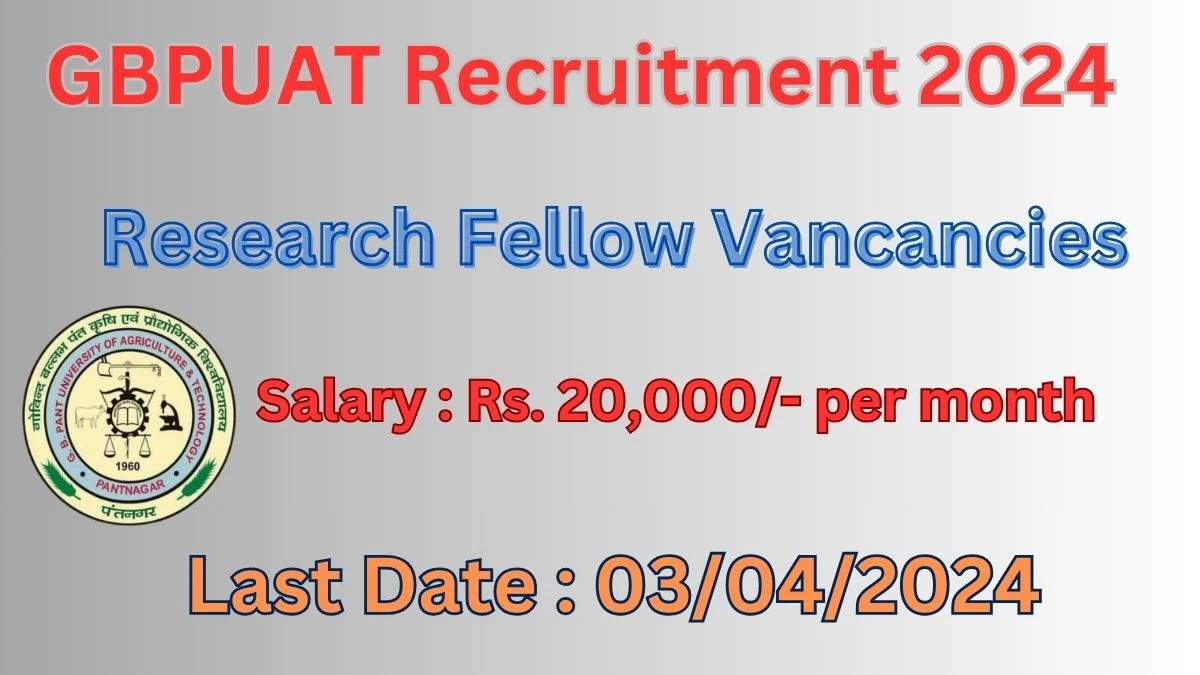 GBPUAT Recruitment 2024 Notification for Research Fellow Vacancy 01 posts at gbpuat.ac.in