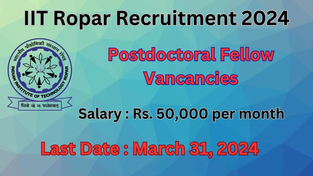 IIT Ropar Recruitment 2024: Check Vacancies for Postdoctoral Fellow Job Notification, Apply Online