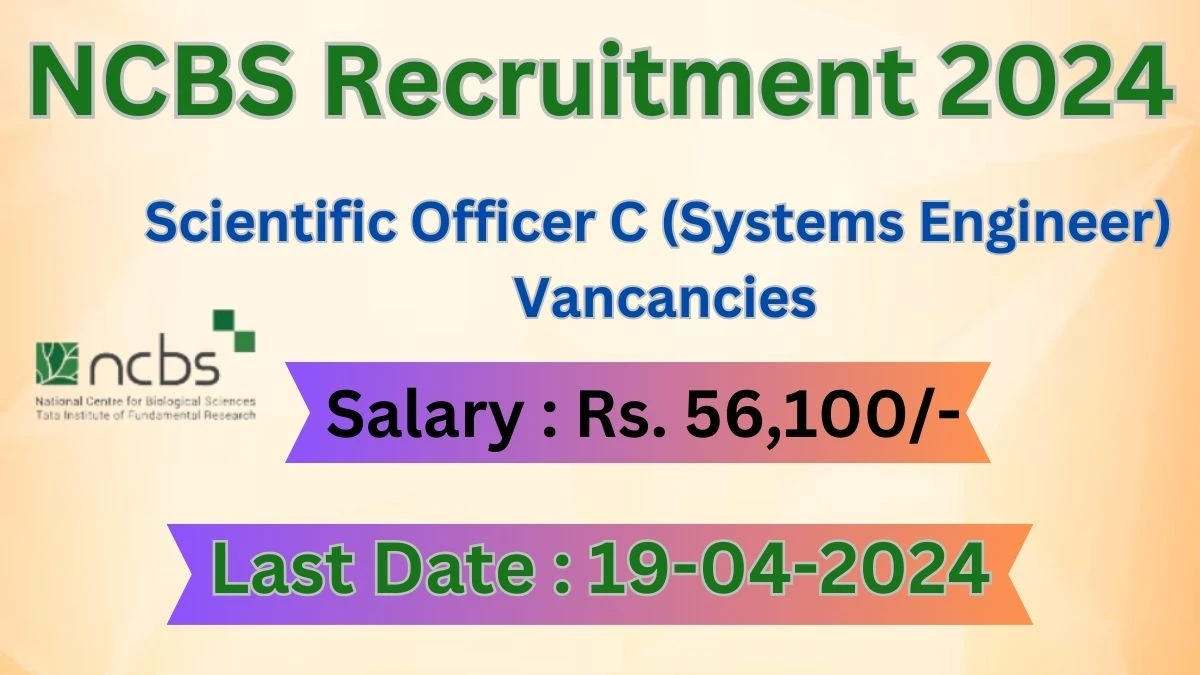 NCBS Scientific Officer C (Systems Engineer) Recruitment 2024 - Monthly Salary Up to 56,100