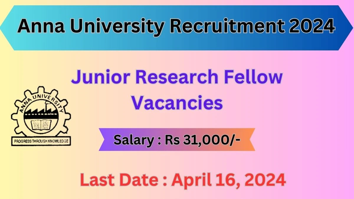 Anna University Recruitment 2024: Check Vacancies for Junior Research Fellow Job Notification, Apply Online
