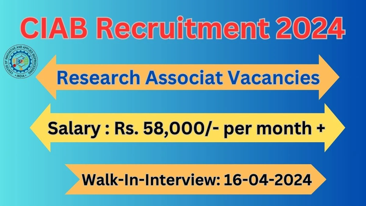 CIAB Recruitment 2024 Walk-In Interviews for Research Associat on 16-04-2024