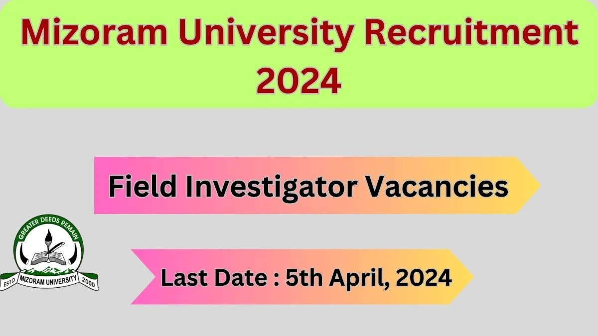 Mizoram University Recruitment 2024: Check Vacancies for Field Investigator Job Notification, Apply Online