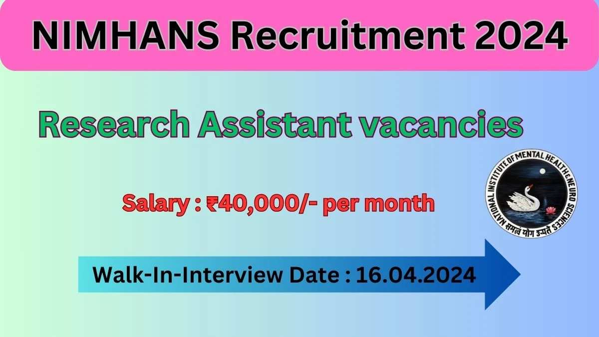 NIMHANS Recruitment 2024 Walk-In Interviews for Research Assistant on 16.04.2024