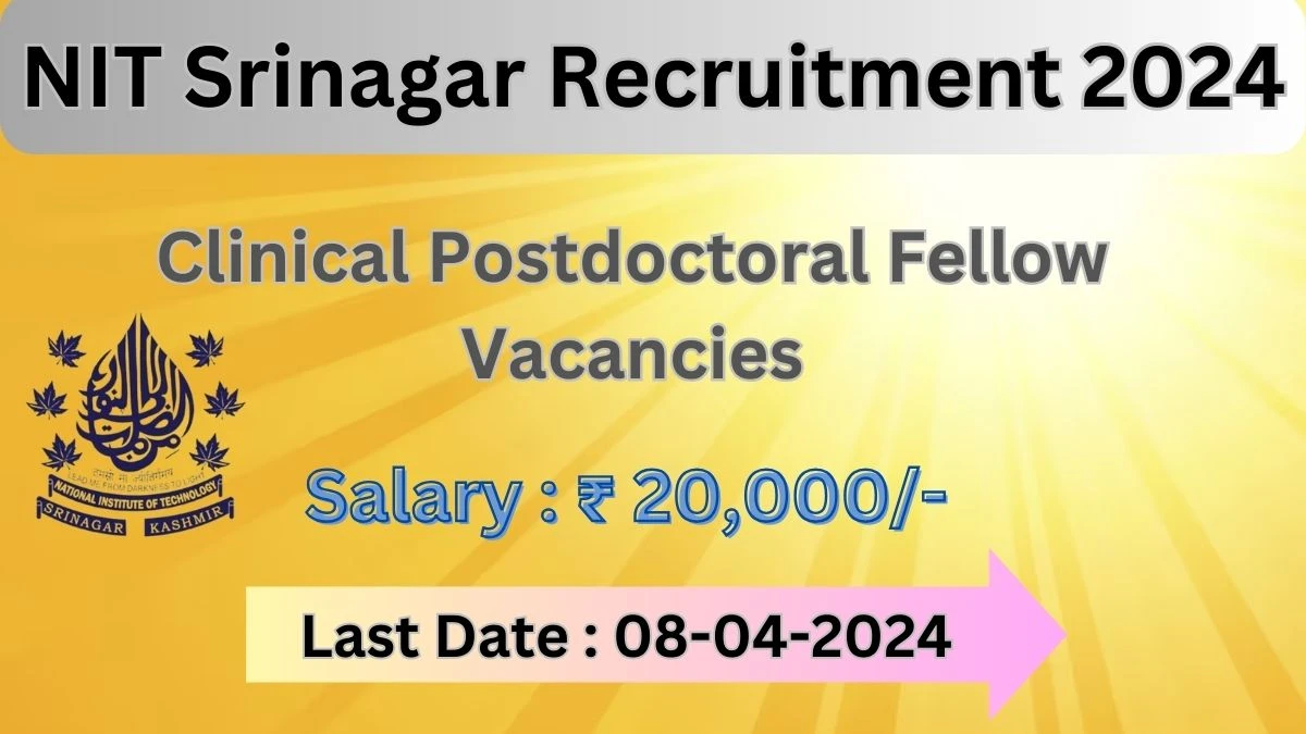 NIT Srinagar Recruitment 2024: Check Vacancies for Clinical Postdoctoral Fellow Job Notification, Apply Online