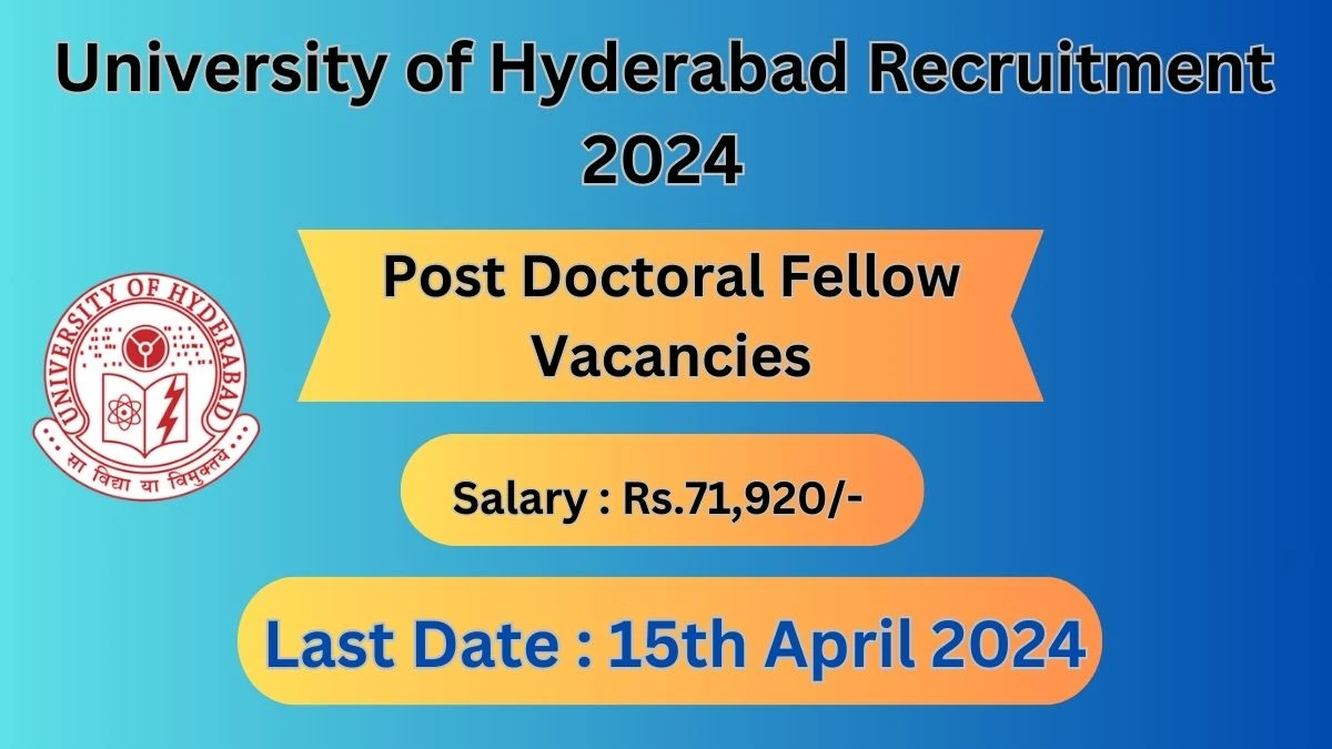 University of Hyderabad Recruitment 2024: Check Vacancies for Post Doctoral Fellow Job Notification, Apply Online