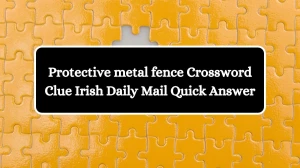 Protective metal fence Crossword Clue